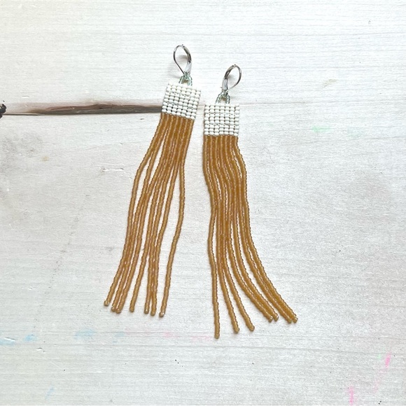 HANDMADE GLASS EARRINGS | Midi Beacon One of a Kind Earrings in Golden Shoot - Picture 2 of 5